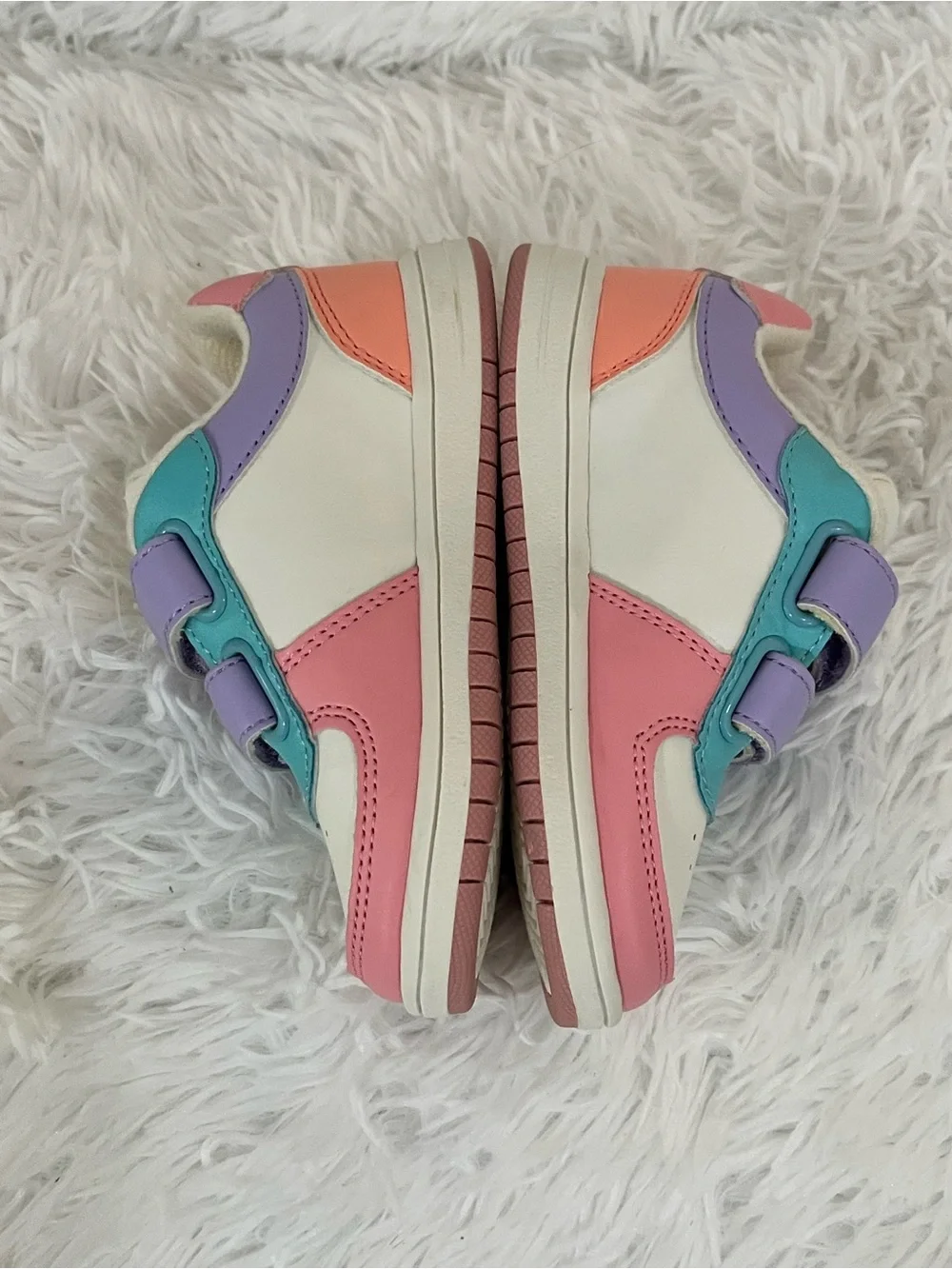 Children's Place white sneakers, pink and purple details, holographic star